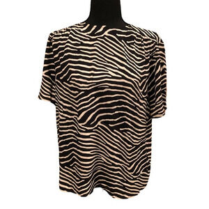 H&M Career Top Short Sleeve Cream and Brown Animal Print Neutral Size 10